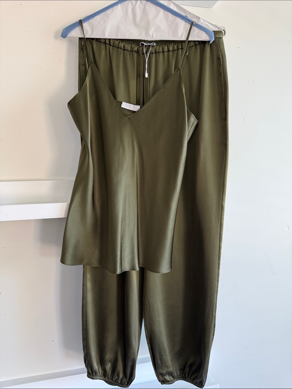 Olive Satin Cami and Jogger Set - Women
